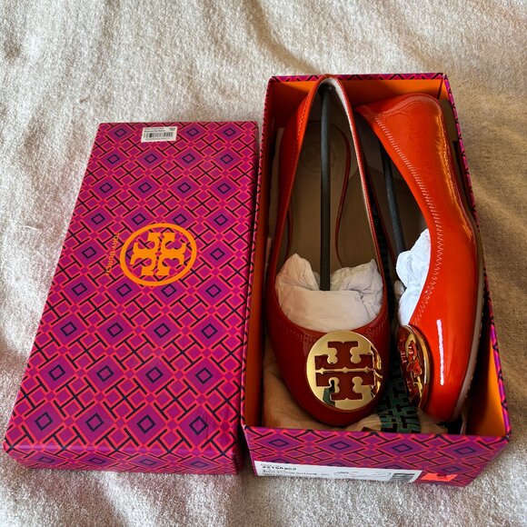 Tory Burch "Reva" patent leather ballet flat, Equestrian Orange, size 8.5 - Picture 3 of 9